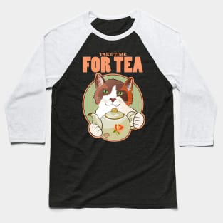 Take Time for Tea Calico Cat Baseball T-Shirt